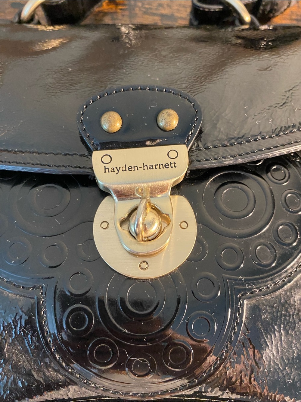 Hayden-Harnett Black Patent Leather Top-Handle Satchel - Picture 5 of 12